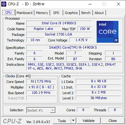 24-ядерный Intel Core i9-14900KS разогнали до 9,1 ГГц, и это новый рекорд